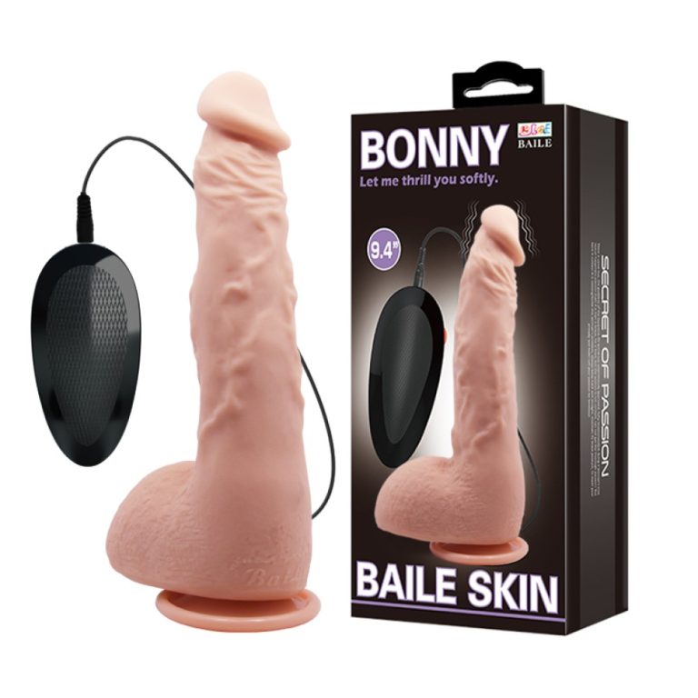 Vibrirajući dildo boje kože Bonny 22 cm i daljisnki upravljač žicom povezan s tijelom dilda