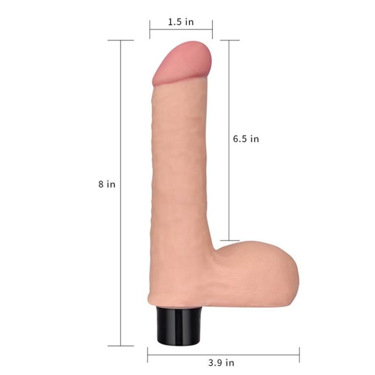 Vibrator Real Softee 17 cm prikazan s dimenzijama. Dužina 17 cm, promjer 3,9 cm