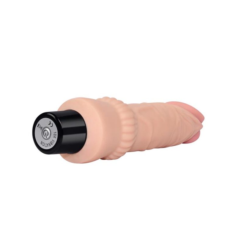 Vibrator Real Softee 16 cm i prikaz baze vibratora s tipkom za upravljanje