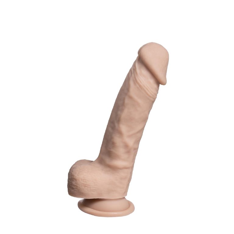 Dildo boje kože 16 cm - Silexd Real Skin model 1 prikaz bočne strane na kojoj se nalaze istaknute krvne žile.