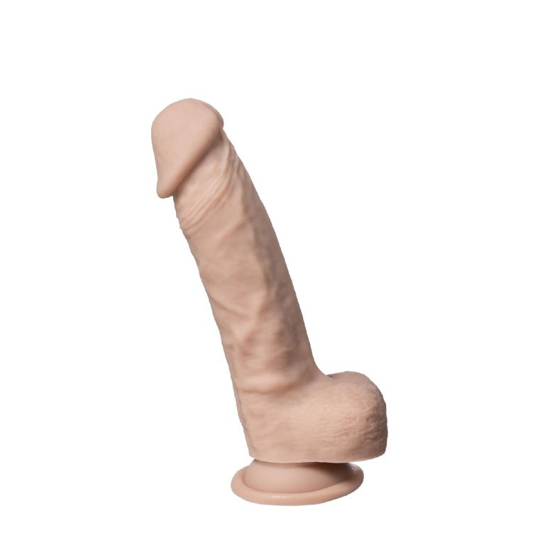 Dildo boje kože 16 cm - Silexd Real Skin model 1 prikaz bočne strane na kojoj se nalaze istaknute krvne žile.